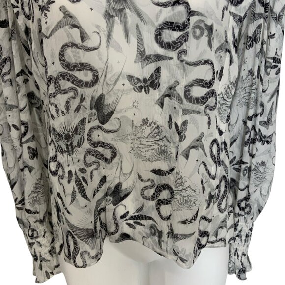 AllSaints Jasmine Somnium Top Blouse 4 Sheer Snake Design - Picture 9 of 12